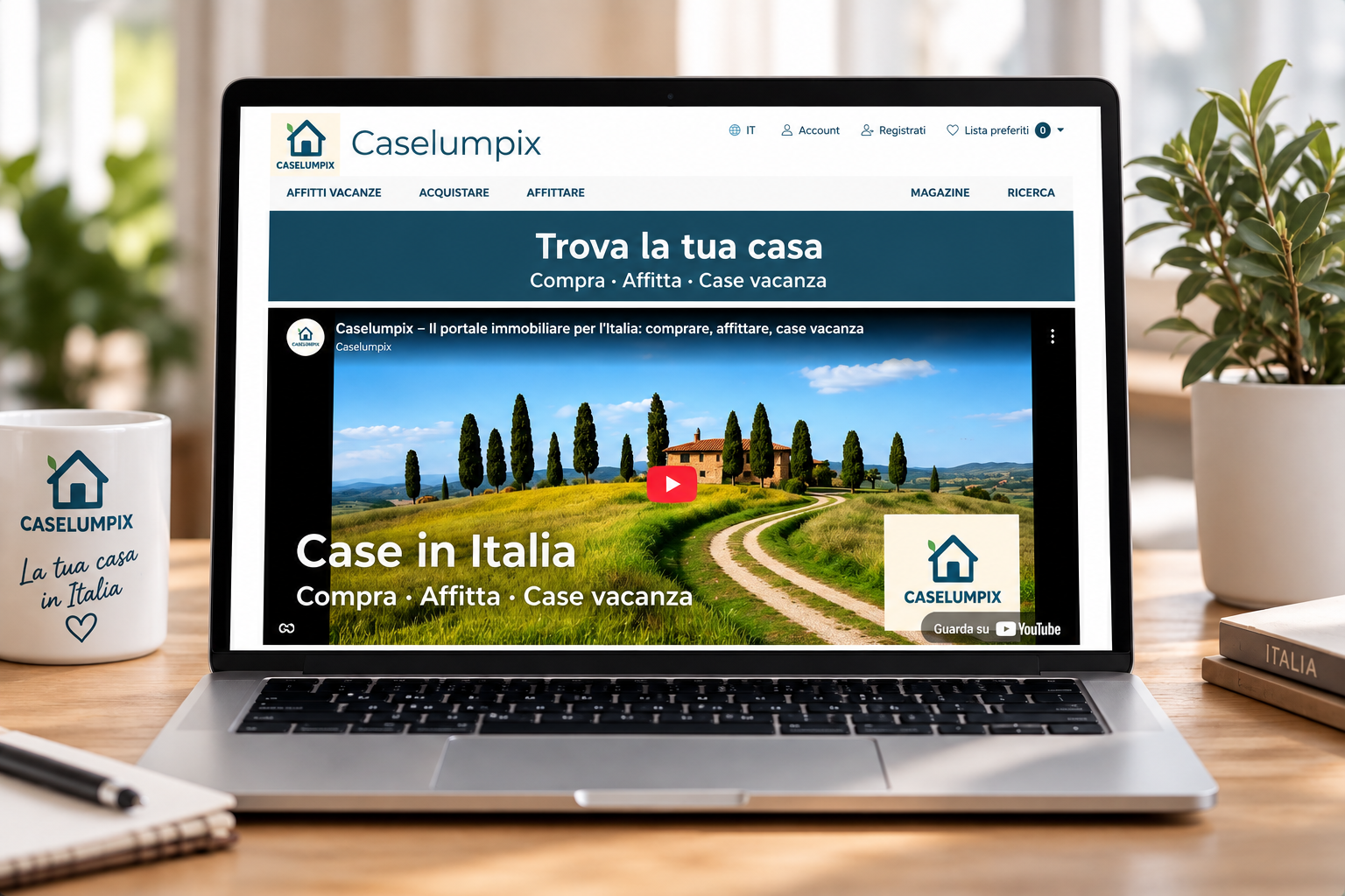Homepage della piattaforma immobiliare Caselumpix visualizzata su un laptop